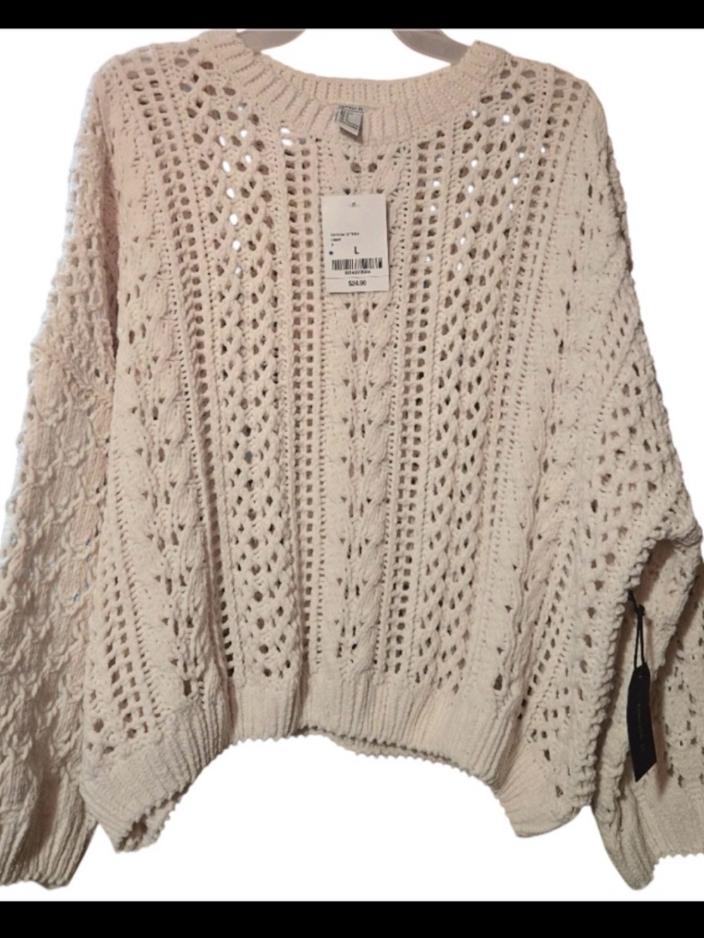 Forever 21 Cream Open-Knit Crewneck Sweater